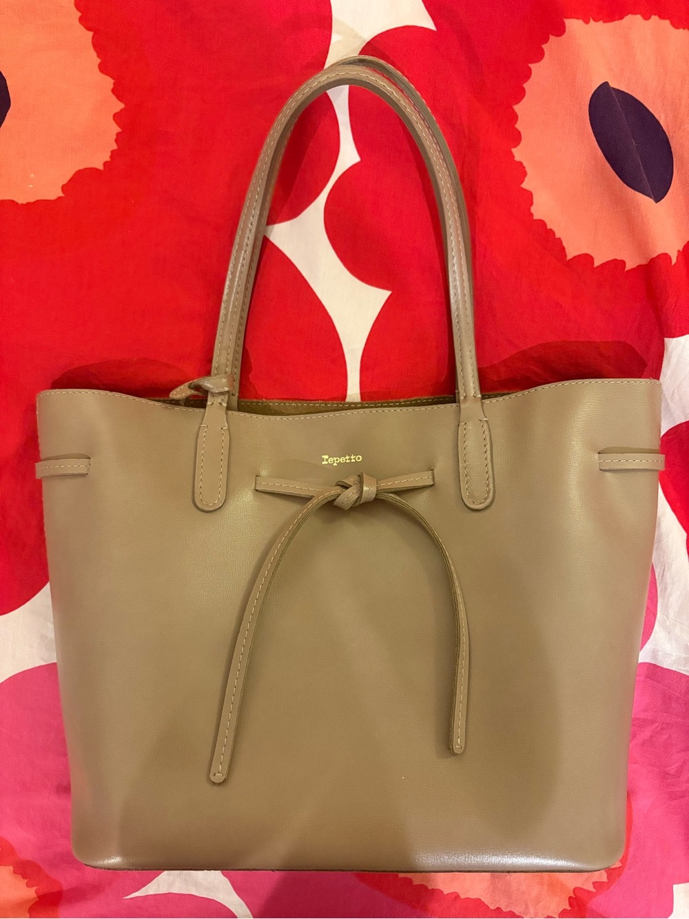 Repetto Taupe Leather Tote with Bow Detail